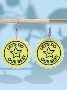 1 Pair Let's Do Our Best Star Earrings, Fun Style Accessories, Fluorescent Color And Slogan Design With Vibrant Energy For Women - Multicolor - View 6