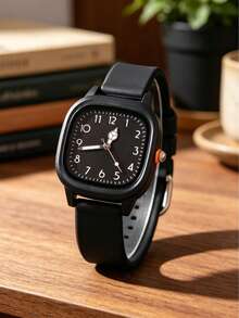 1 Set/1 Piece Women's Three-Color Square Dial Silicone Quartz Watch Set - Versatile Casual Accessory & Birthday Gift - Black - View 4