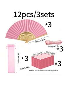 24件/6組粉色絲綢木製摺扇，附禮品袋感謝卡套組，新娘竹製手持摺扇，婚禮紀念品送禮 - 彩色 - 查看 18