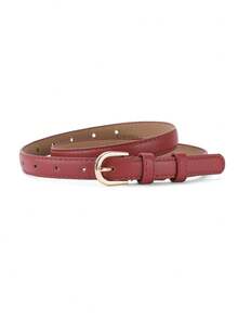 2pcs Camel Color Buckle Belts With Hole Puncher - White + Burgundy - View 2