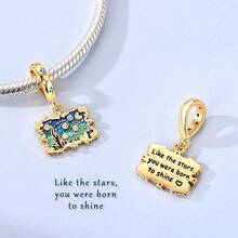1 pieza colgante con forma de libro de paleta de pintura al óleo de la serie Noche Estrellada de Van Gogh, chapado en oro de 18K, adecuado para pulsera original, collar, cuentas de joyería DIY, diseño único, regalo personalizado - Dorado - Ver 2
