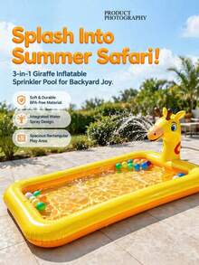 Giraffe 4-In-1 Inflatable Water Mat, Swimming Pool And Sprinkler, Thickened Backyard Water Toy, Inflatable Pool, Party Game, Inflatable Pool Float, Holiday Essential - Multicolor - View 1
