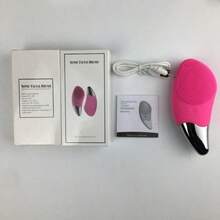 New Rechargeable Silicone Cleanser Electric Face Wash Instrument Introducer Mini Waterproof Ultrasonic Pore Cleaner - BR1020 Rechargeable Red - View 8