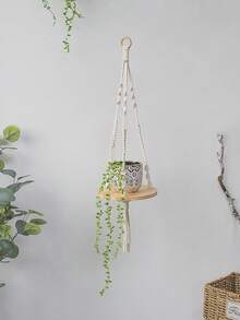 1pc Woven Rope Plant Hanging Shelf With Tassels, Bohemian Style Wall Decor For Indoor/Outdoor, Suitable For Succulent Pots, Air Plants, Bedroom, Living Room, Balcony, Patio, Apartment, Dorm, Farmhouse Wall Storage Rack - Style 1 - View 11