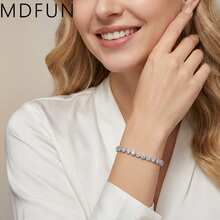 MDFUN 18K白金電鍍女款網球手鍊，圓形切割滿鑽立方氧化鋯鏈條手鍊，低敏經典CZ鑽飾珠寶禮物 - 白色 - 查看 3