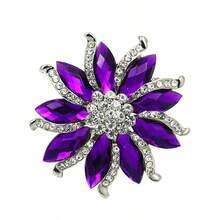 2 Inch Silver Tone Rhinestone Crystal Diamante Sunflower Brooch For Lady - Multicolor - View 5