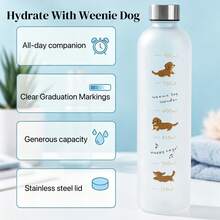 Cute Dachshund Water Bottle With Adorable Scale Lines, Large Capacity, Suitable For Hiking, Camping, Office And Travel, Gold/Silver Lid Optional - Multicolor - View 2