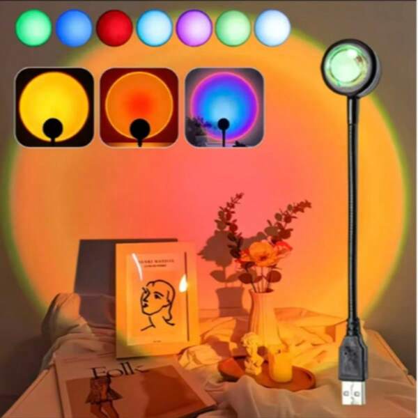 2pcs Sunset Lamp Set, USB LED Sunset Projection Light, 7 Color Changing Bedroom Home Decor Night Light, Perfect Gift For Girls/Teens