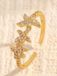 1pc Ocean Style Starfish Open Ring, INS New Creative Personalized Ring, Fashion Minimalist Casual Versatile Elegant Jewelry For Women, Suitable For Daily Wear, Parties And Commuting - Yellow Gold - View 3