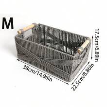 1pc/2pcs Paper Woven Storage Basket With Handle, Lace Decorated Desktop Organizer Box, Rectangular Basket Suitable For Cosmetics, Keys, Remote Controls, Snacks, Clothes And Toys, Home Multi-Functional Decorative Storage Rack, Halloween And Christmas Gift, Minimalist Style, Clean - Dark Grey - View 8