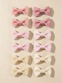 12pcs/Set Cute Polka Dot Solid Color Bow Hair Clips For Baby Girls, Perfect Gift For Girls For Holiday And Daily Use - Multicolor - View 1