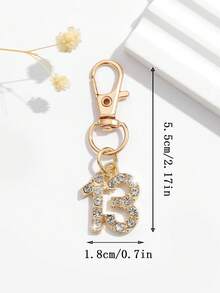 1pc Fashionable European And American Creative Versatile Cute Mini Lucky Number 1-25 Keychain Bag Charm, Suitable For Women's Car Key Bag Decoration And Gift - Gold - View 36