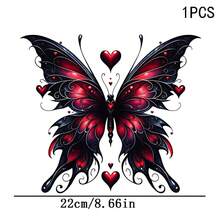 1/2/3 Stücke Dunkler Gothic-Stil Rot & Schwarz Schmetterling Wärmetransfer, Herz-dekoriertes Schmetterling-Muster Wärmetransfer, Vinyl-Muster, Wärmetransfer-Aufkleber, Bügel-Transfer-Aufkleber - Geeignet für Kissen, DIY, Rucksäcke, T-Shirts, Leinwandtaschen, Sweatshirts, Jeans, T-Shirts, Kleidung, Nähbedarf - Mehrfarbig - Übersicht 10