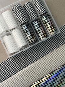 RITANAILDECO RitaNail 10 Rolls Set Nail Art Transfer Paper, Houndstooth Black & White Holographic Nail Transfer Stickers, Non-Self-Adhesive, Nail Salon Recommended, Nail Artist Selected Style, DIY Art Nails - Multicolor - View 3