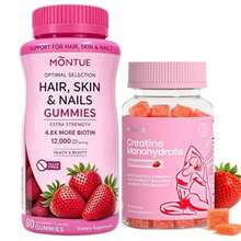 MONTUE Hair Skin Nails Vitamin With Biotin & Creatine Monohydrate Gummies,2500 Mcg, Strawberry, 80 Count, 40 Total Servings - Quả dâu - Xem 9
