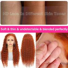 Peruca Pronta para Usar com Fechamento de Renda Pré-Cortada de 200% de Densidade e Peruca Frontal de Renda 13*4, Fácil de Usar, Pré-Arrancada, Nós Descoloridos, Jerry Curl #350 Amarelo Gengibre, Peruca de Cabelo Misto, com Cabelo de Bebê, Adequada para Mulheres, Halloween - S350 - Visão 8