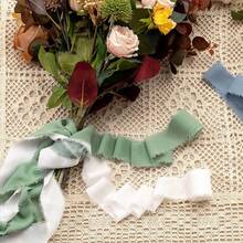 3 Rolls 3 Colors High Quality Handmade Edge Chiffon Ribbon, Suitable For Wedding Invitations, Mother's Day, Bridal Bouquets, Gift Wrapping, DIY Crafts - Smog, Blue, White, Green - View 5