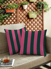 2pcs Pink & Green Striped Throw Pillow Set, Super Soft Decorative Cushion Covers For Patio, Terrace And Sofa (Pillow Inserts Not Included) - Multicolor - View 5