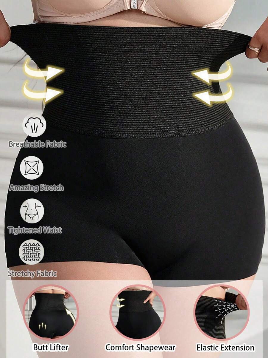 Plus Size Women Shapewear Briefs, Women Shapewear, Women Slimming Panties, Women Adjustable Briefs, High Waist Plus Size Briefs, Tummy Control, High Elasticity Design, Slim Fit, Waistline Shaping, Plus Size Women Underwear, Plus Size Women Panties - Black - View 1