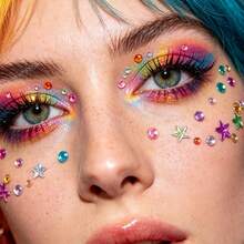 1PC Colorful Star Face Gems, Self Adhesive Rainbow Rhinestone Stickers, Star & Round Crystals For Eye Face Body, Festival Rave Party Cosplay Makeup Jewels - Multicolor - View 4