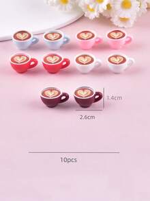 10pcs/Pack Mixed Color Heart-Shaped Coffee Cup Resin Pendants, Suitable For Women's DIY Jewelry Making - Coffee Cup - View 2