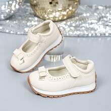 1 Pair Fashionable Girls' Mary Jane Shoes, Princess Sneakers, With Hook And Loop Closure, Non-Slip Flat Shoes, Suitable For Students, Versatile For Spring, Runs Small By One Size - Beige - View 5
