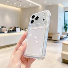 1pc Fashionable Portable Integrated Card Holder Transparent Four-Corner Shockproof Phone Case, Lens Protection, Shockproof, Fashion, Premium, Luxury, Suitable For Gifts To Family And Friends, Compatible With IPhone 17 16 15 14 13 12 Pro Max/ S26 S25 S24 S23 Ultra A57 A37 - Clear - View 3