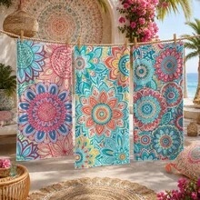 1 pièce/24 pièces Serviette de plage à motif mandala vintage, couverture de plage surdimensionnée en microfibre ultra-fine, serviette de bain super absorbante, convient pour les voyages, la piscine, la plongée, le surf, le yoga, le camping, plusieurs tailles, accessoires de plage, applicable pour la plage, la piscine, les voyages, le camping, le yoga - Multicolore - Voir 1