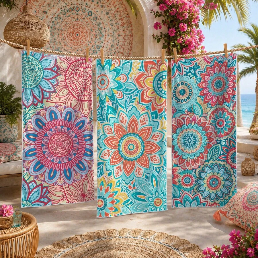 1 pièce/24 pièces Serviette de plage à motif mandala vintage, couverture de plage surdimensionnée en microfibre ultra-fine, serviette de bain super absorbante, convient pour les voyages, la piscine, la plongée, le surf, le yoga, le camping, plusieurs tailles, accessoires de plage, applicable pour la plage, la piscine, les voyages, le camping, le yoga - Multicolore - Voir 1