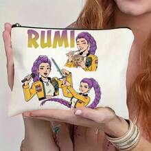 1pc K-Pop Girl Group Theme Printed Makeup Bag, Gift For Girls, Back To School Season, Cute Vintage Minimalist Letter Pattern Printed Makeup Pouch, Makeup Bag, Storage Bag, Toiletry Bag, Clutch Bag, Foldable Lightweight Storage Bag, Minimalist Handbag, Teacher Gift Clutch Bag, Nurse/Doctor/Teacher Storage Bag, Suitable For Personal Travel Cosmetic Storage - Multicolor - View 8
