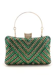 Handbag With Metal Handle, Evening Bag With Diamonds, Gold Wedding Clutch, Shoulder Bag With Chain, Small Handbag - Green - View 5
