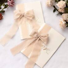 3 Rollos 3 Colores Cinta de Gasa de Alta Calidad Hecha a Mano con Borde, Adecuada para Invitaciones de Boda, Día de la Madre, Ramos de Novia, Envoltura de Regalos, Manualidades DIY - Champán blanco caqui - Ver 4