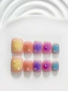 10Pcs Casual Style Handmade Press On Nail,Polygel Nail Set,Matte Finish,Yellow,Orange,Pink,Purple And Blue Nail Polish,Energetic Style,Includes Nail Tools,3 Sizes Available,Square,Short Square,Almond,Nails For Party,Dance,Daily Wear. - 彩色 - 查看 2