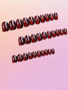 24pcs Red Gradient Cat Eye Press-On Nails, High Gloss Cat Eye Gradient, Includes 1 Sheet Jelly Glue And 1 Nail File - Red - View 3