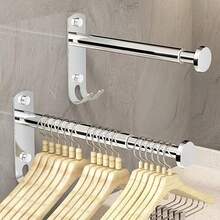 1pc Extendable Drying Rack - Space-Saving Design, Bathroom Storage Hook, Balcony And Bathroom Multi-Functional Drying And Storage Rack, Indoor Extendable Hanging Rod, Wall-Mounted Home Storage Rack, Clothes Drying Rack - View 1