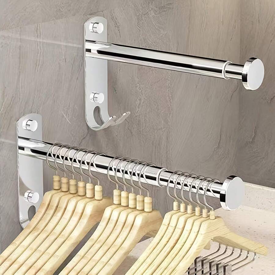 1pc Extendable Drying Rack - Space-Saving Design, Bathroom Storage Hook, Balcony And Bathroom Multi-Functional Drying And Storage Rack, Indoor Extendable Hanging Rod, Wall-Mounted Home Storage Rack, Clothes Drying Rack - View 1
