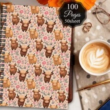 1pc Of Stylish Spiral Notebook Featuring Highland Cattle From Scotland - A Humorous Planner For Fans Of Highland Cows, A Charming Personal Organizer With A Travel Journal Theme, Perfect Birthday Present For Women And Friends - G - View 4
