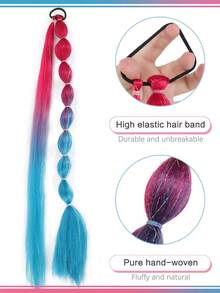 24 Inch Colorful Lantern Bubble Ponytail Wig, Heat-Resistant Synthetic Fiber, Elastic Band Fashion Braided Ponytail With Laser Line, Suitable For Women's Festival Events And Parties - Multicolor - View 6