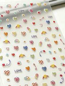 1pc Macaron Colorful Heart Decorative Sticker, Mini Heart With Small Bow And Arrow & LOVE English Text, Suitable For Earphone Case, Phone Case, Instant Camera, Tumbler Decoration. Light Color Palette, Fresh And Energetic, Highly Attractive Handmade Decorative Sticker - 1pc YT6714 - View 5