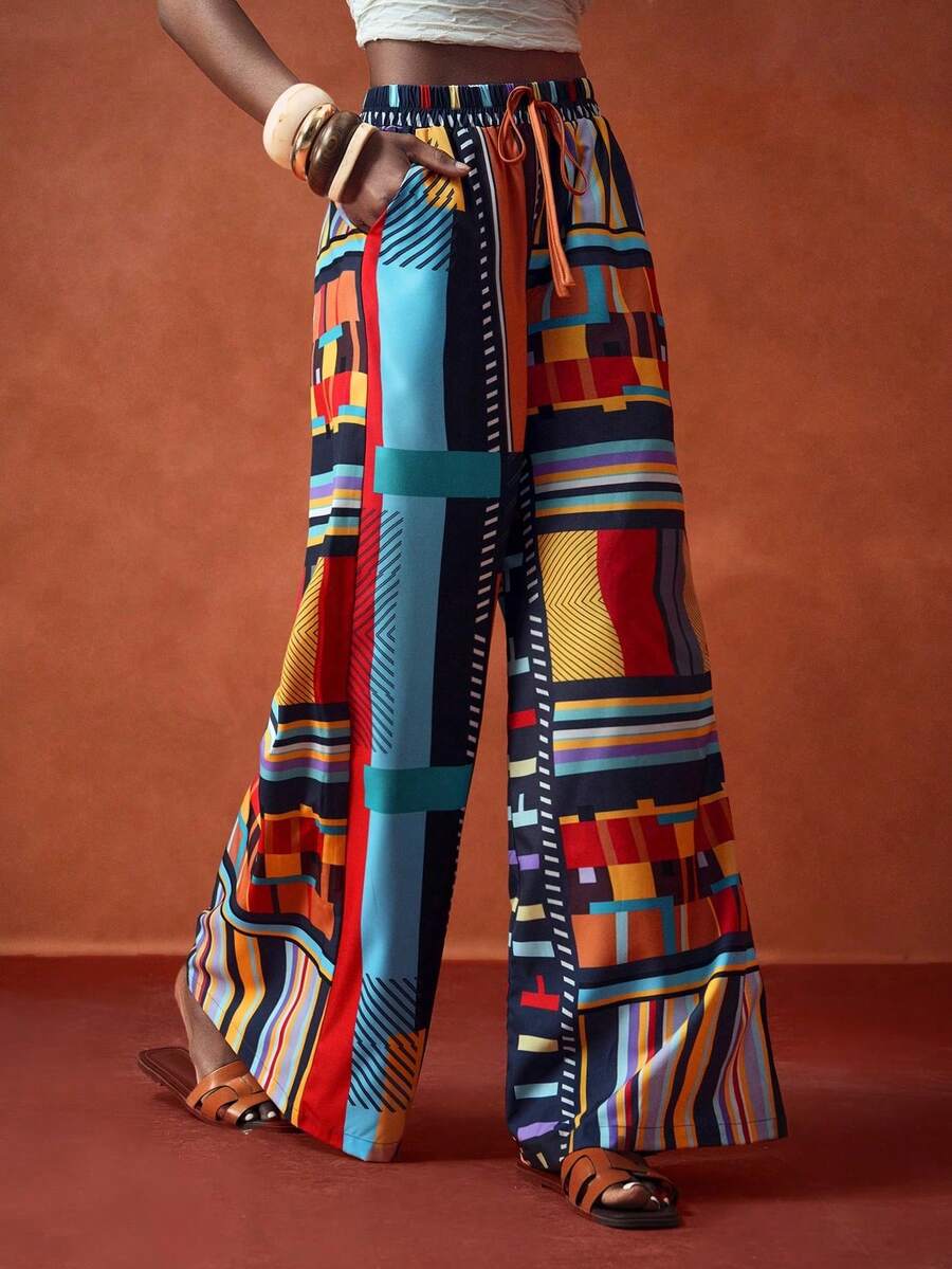 Pantalones de mujer con estampado de leopardo para primavera/verano, festivales de música, Pascua, Nashville, estilo nómada, fiesta de cumpleaños - Multicolor - Ver 1