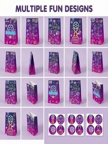 12pcs 2026 World Cup Neon Football Party Gift Bags, Soccer Print Candy Treat Bags With Stickers, Kids Birthday & Sports Party Favor Supplies - View 3