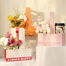 5pcs Coffee Handheld Flower Box, Milk Tea Takeout Box, Fresh Flower Packaging Box, Foldable Gift Box, Baking Cake Flower Box, Holiday Party Gift Packaging Bag - Gift Bags - View 2