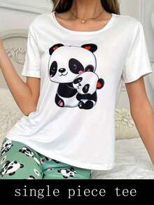 1 buah Kaos Piyama Lengan Pendek Motif Kartun Putih untuk Wanita - Putih - View 2
