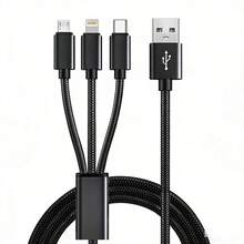 Cable de carga USB trenzado de nailon 3 en 1, cable conector universal de carga rápida USB a Lightning/Type-C/Micro USB, salida de 10-20W compatible con iPhone, compatible con Samsung y talla grande, cable de carga súper rápida, adecuado para iPhone, teléfonos Type-C, teléfonos Android. - Multicolor - Ver 2