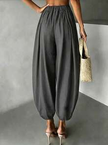 Women's New Spring/Autumn Casual Commute Comfortable Solid Color Woven Fabric Pants For Home And Daily Wear - Grey - View 4