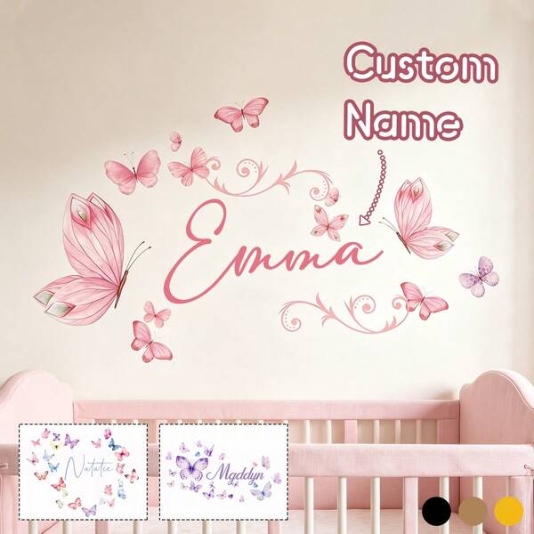 Custom Butterfly Cartoon Wall Stickers, Personalized Text Wall Stickers, Customized Name Self-Adhesive Paintings, Back To School