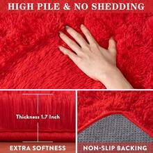 WISH TREE 8x10 Area Rugs For Living Room, Fluffy Shaggy Rug Soft Carpets, Big Rugs For Bedroom Home Decor Aesthetic Red - Red - View 7
