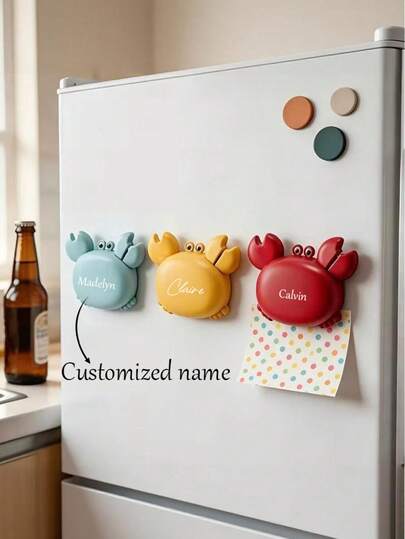 Customized Text Logo Bottle Opener, Magnetic Fridge Magnet Bottle Opener, Customized Crab Shaped Bottle Opener, Multi-Functional Beer Bottle Opener Fridge Magnet Design, With Safety Utility Knife, Scissors, Make Your Home Kitchen More Fun