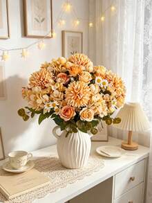 1 pezzo profumo di ortensie artificiali in seta, peonie e rose finte, adatto per decorazioni primaverili e autunnali, vasi da matrimonio, può essere utilizzato per la casa, il ristorante, la camera da letto, la cucina, la decorazione della stanza, forniture per feste di compleanno e vacanze, decorazione da giardino esterno - Giallo - Visualizzare 7