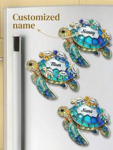 Sea Turtle Stained Glass Mom Grandma - Personalized Acrylic Refrigerator Magnet - Multicolor - View 1